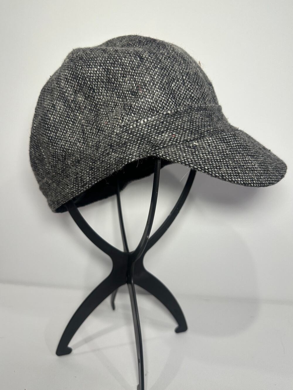 Vintage Y2K Charcoal Grey Tweed Wool Blend Newsboy Baker Boy Cabbie Cap Hat OS